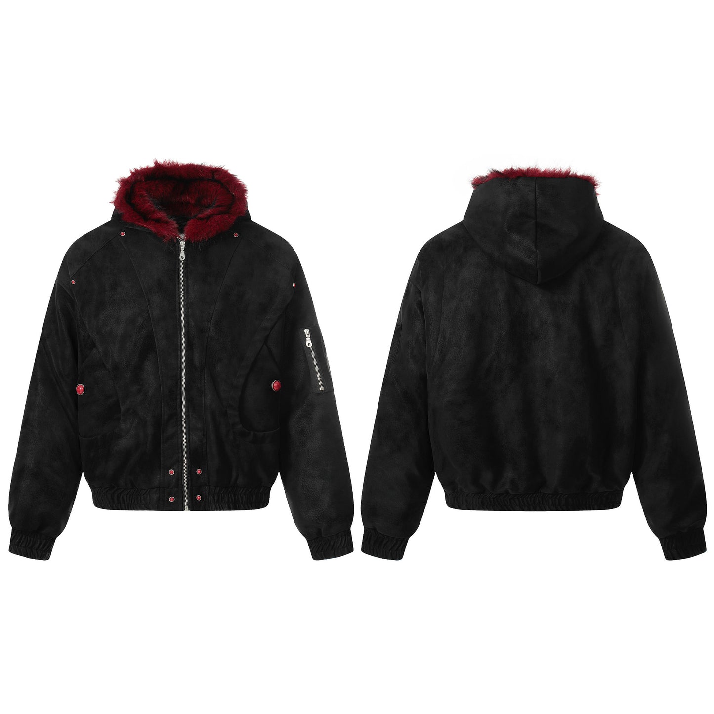 Fur Collar Zipper Design Fleece Lining PU Leather Jacket WN21881