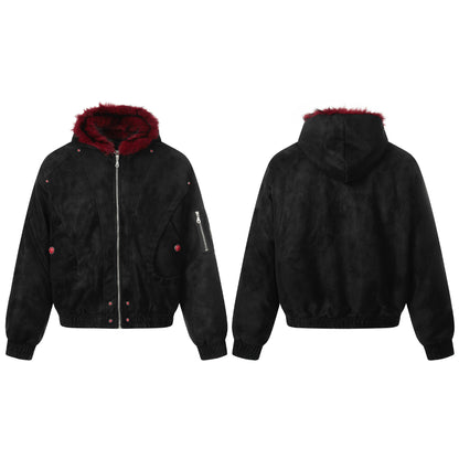 Fur Collar Zipper Design Fleece Lining PU Leather Jacket WN21881