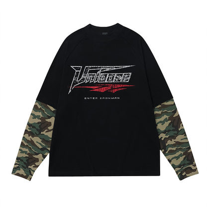 Fake Layered Camouflage Print Patchwork Long Sleeve T-Shirt WN12430
