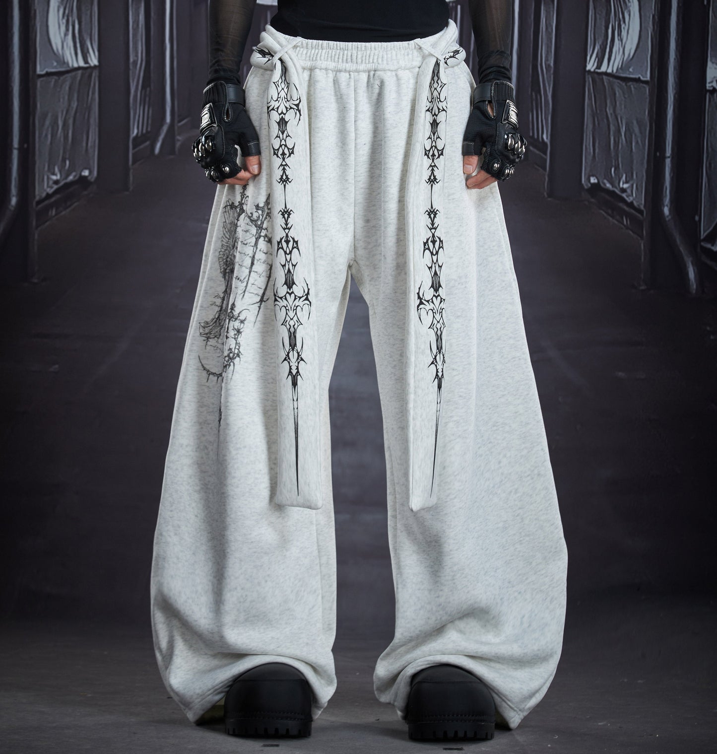 Graphic Print Detachable Strap Wide Leg Sweatpants WN22856