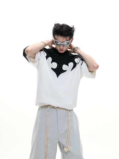 Patchwork Rhinestone Short Sleeve T-Shirt WN18350