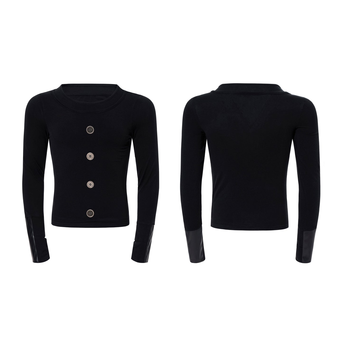 Tencel Fake Layered Button Long Sleeve T-Shirt WN23270