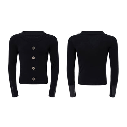 Tencel Fake Layered Button Long Sleeve T-Shirt WN23270