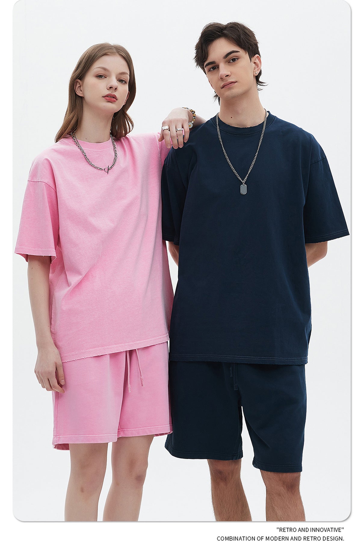 Washed Dyed Oversize Damage Short-sleeve T-shirt & Short Sweatpants Setup WN6630