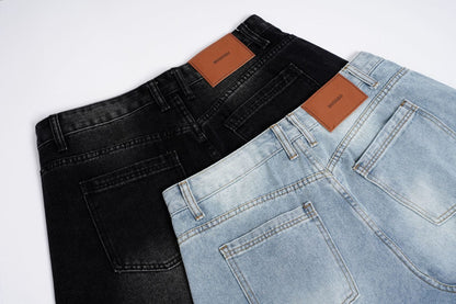 Deconstruction Curved Panel Wash Wide Leg Denim Jeans WN27930