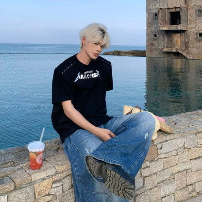 Print Logo Metal Detail Oversize Short Sleeve T-Shirt WN19864