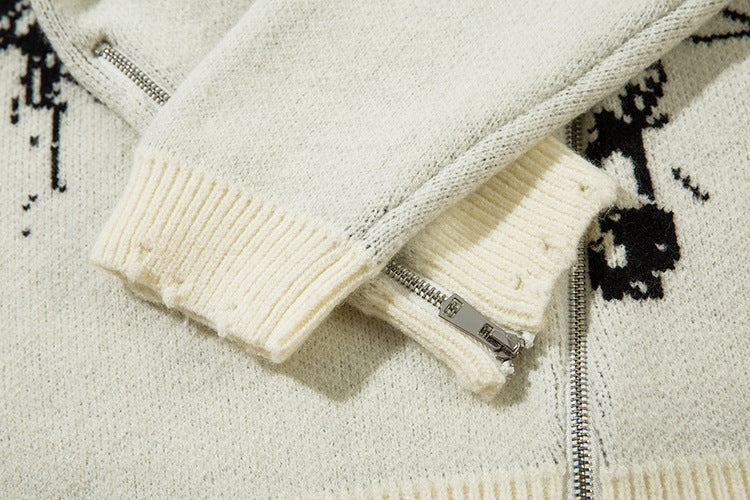 Jacquard Zipper Detail Knit Sweater WN11451