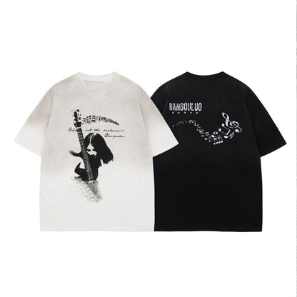 Oversize Rock Singer Print Short Sleeve T-Shirt  WN16545