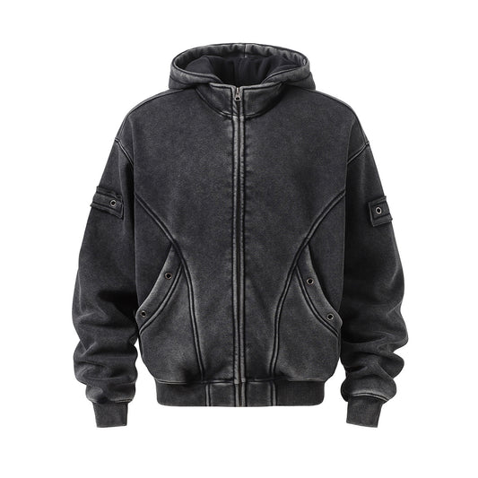 Washed Fleece-Lined Zipper Hoodie WN12652