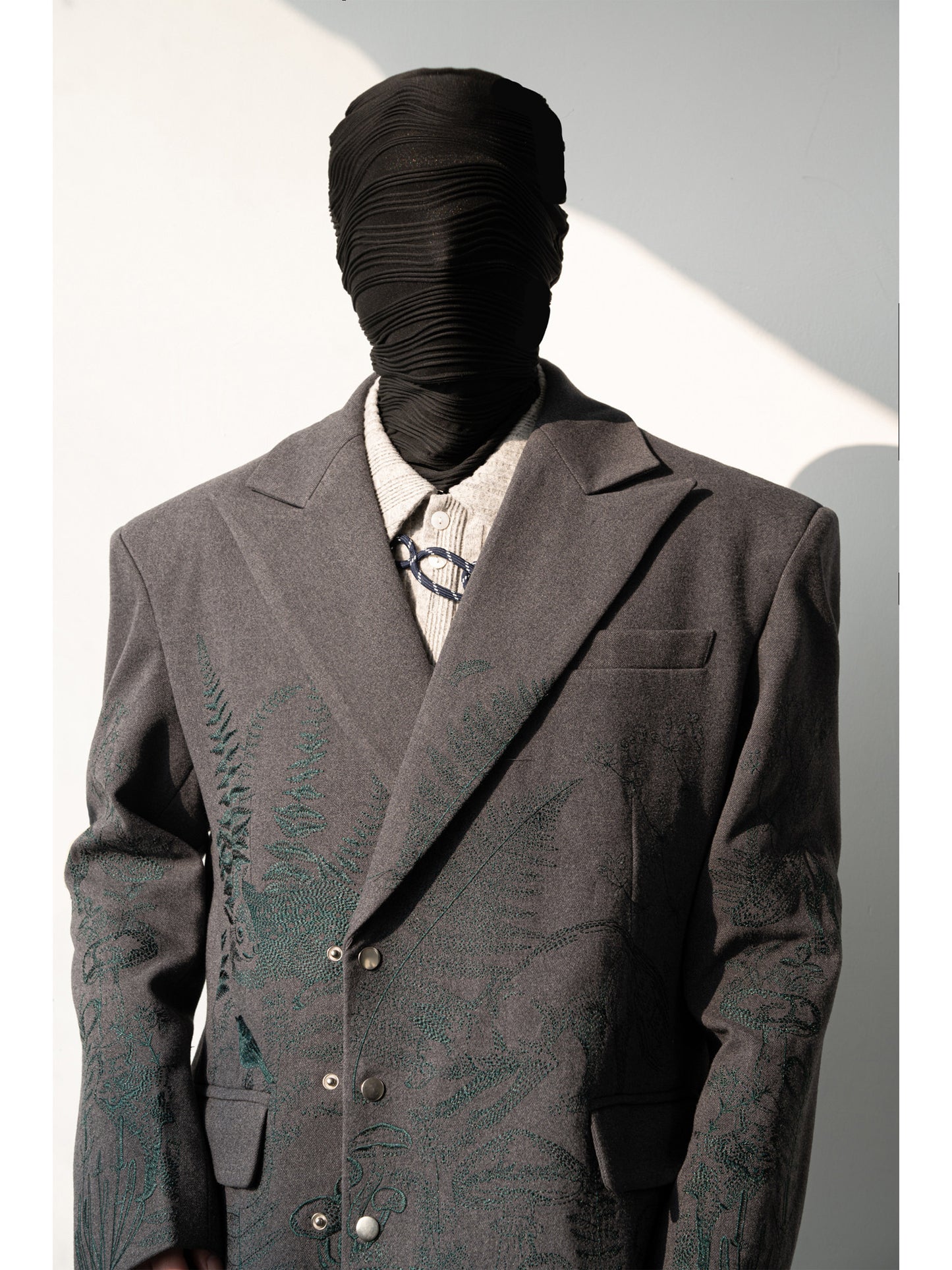 Heavy Embroidery Shoulder-Pad Oversize Tailored Jacket & Wide Leg Trousers Setup WN23648