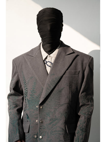 Heavy Embroidery Shoulder-Pad Oversize Tailored Jacket & Wide Leg Trousers Setup WN23648