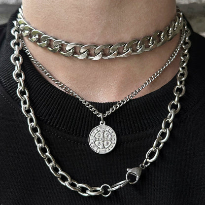 WN25085 Yang Yifan trendy brand necklace versatile personality men's necklace pendant hip-hop street fashion design sense coin pendant WN25085