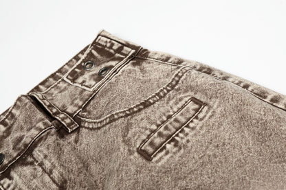 Washed Damage Wide Leg Curved Denim Jeans WN25860