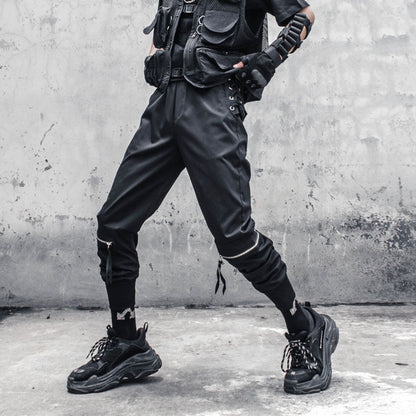 Drawstring Knee Zipper Functional Cuffed Cargo Pants WN22475