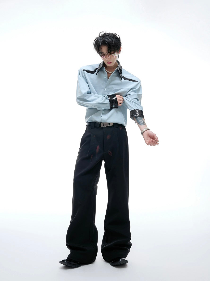 Sequin Colorblock Drape Shoulder-Pad Long Sleeve Shirt WN20531