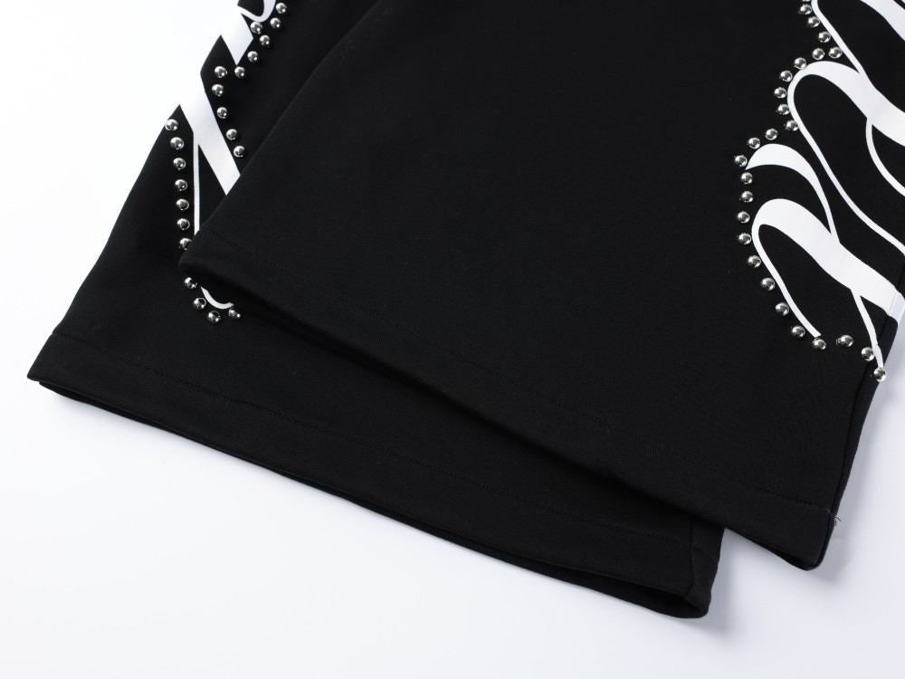 Metal Stud Graffiti Letter Print Curved Wide Leg Sweatpants WN27905