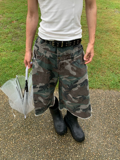 Double Waistband Camouflage Wash Half Pants WN19747