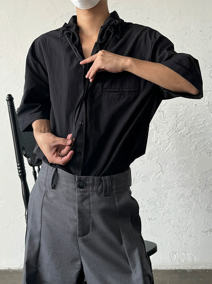 French Design Style Ribbon Oversize Short Sleeve Shirt WN20002