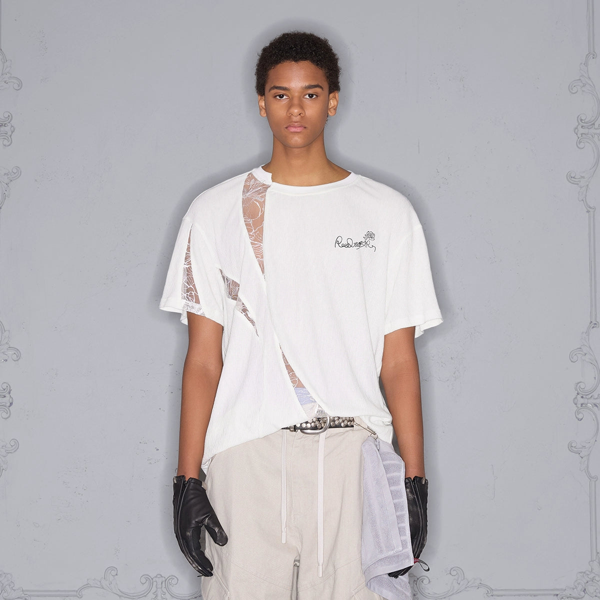 Lace Patchwork Cooling Short Sleeve T-Shirt WN17969