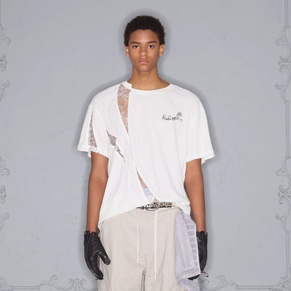 Lace Patchwork Cooling Short Sleeve T-Shirt WN17969