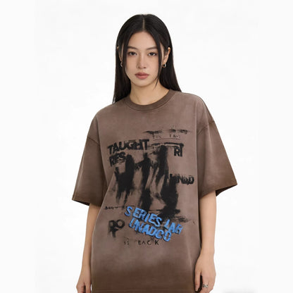 Dark Graffiti Print Short Sleeve T-Shirt WN25467