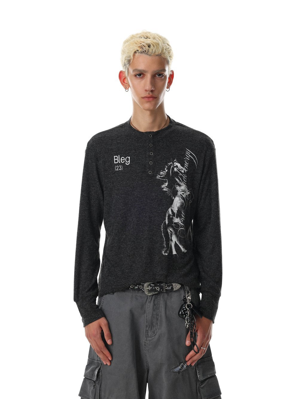Henley Neck Letter Graphic Long Sleeve T-Shirt WN27965