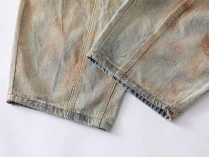 Washed Mud Dye Dirty Wide-Leg Denim Jeans WN15083