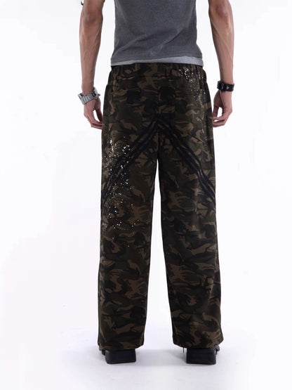 Camouflage Fake Layered Drawstring Pants WN20642