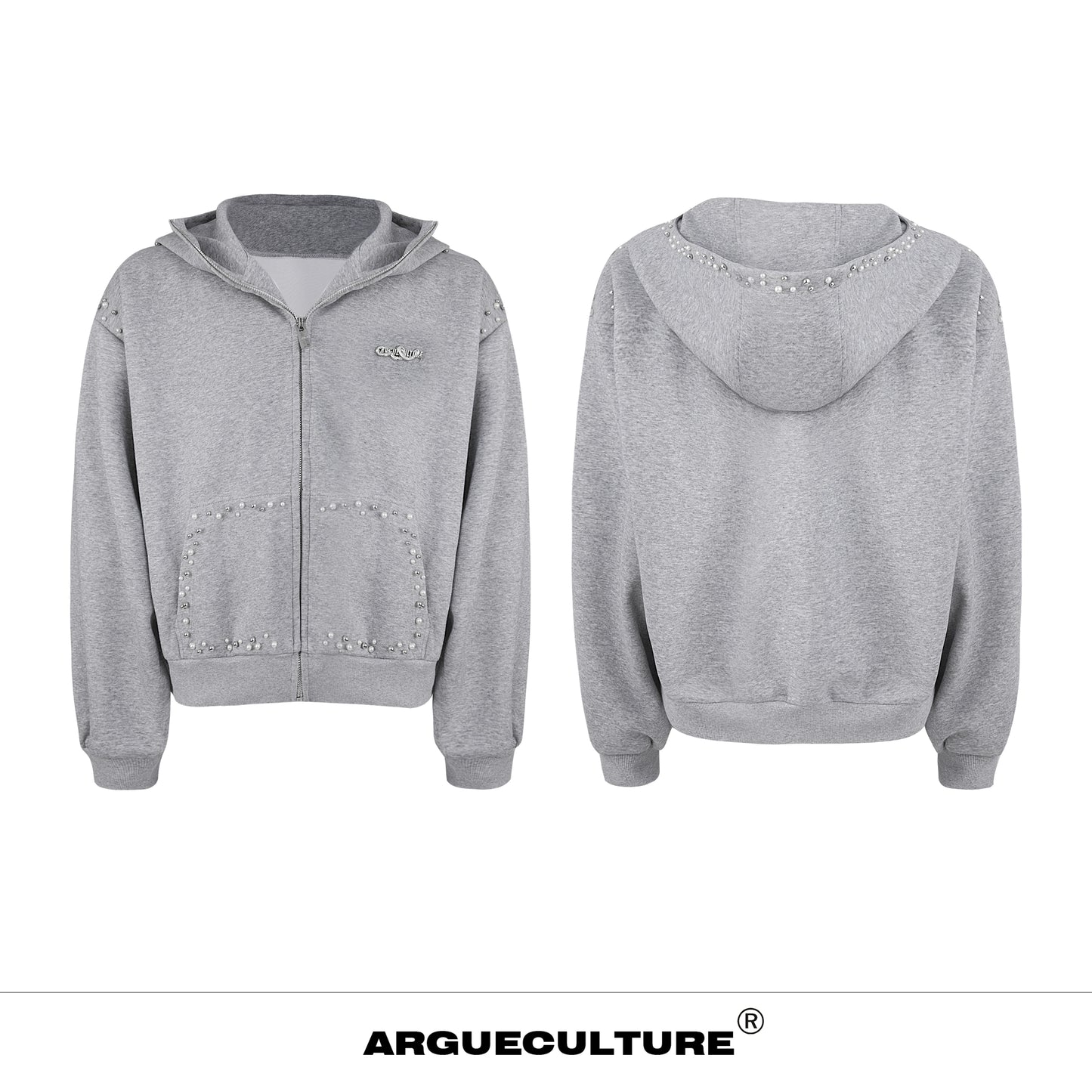 Pearl Detail Oversize Zipper Hoodie WN11763