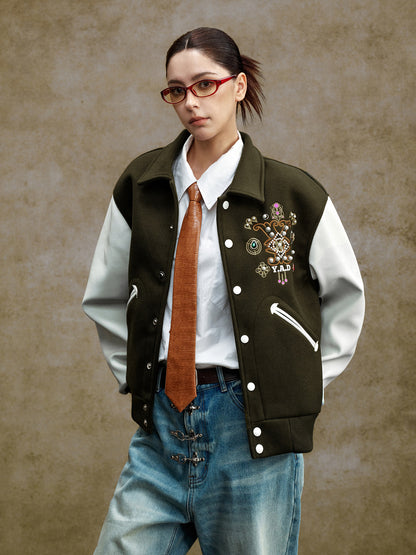 Embroidery Button-Front Varsity Jacket WN23211