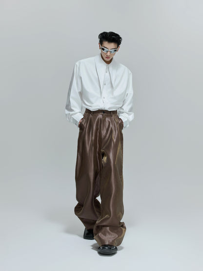Crinkled High Waist Wide Leg Trousers WN21717