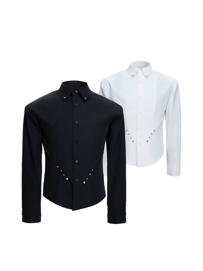 Heavyweight Rivet Waist-Cinched Puff Sleeve Long Sleeve Shirt WN23550