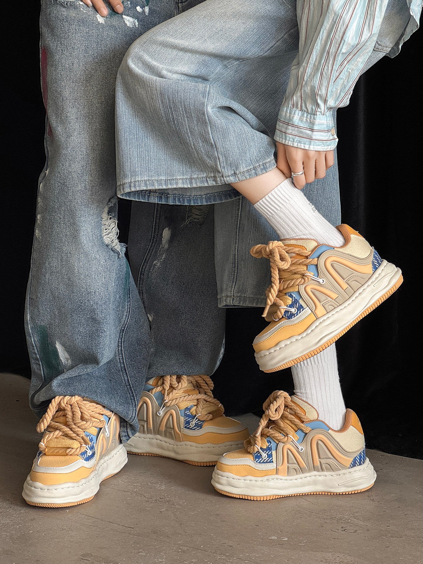 Chunky Multi-Layer Platform Rope Lace Sneakers WN24524