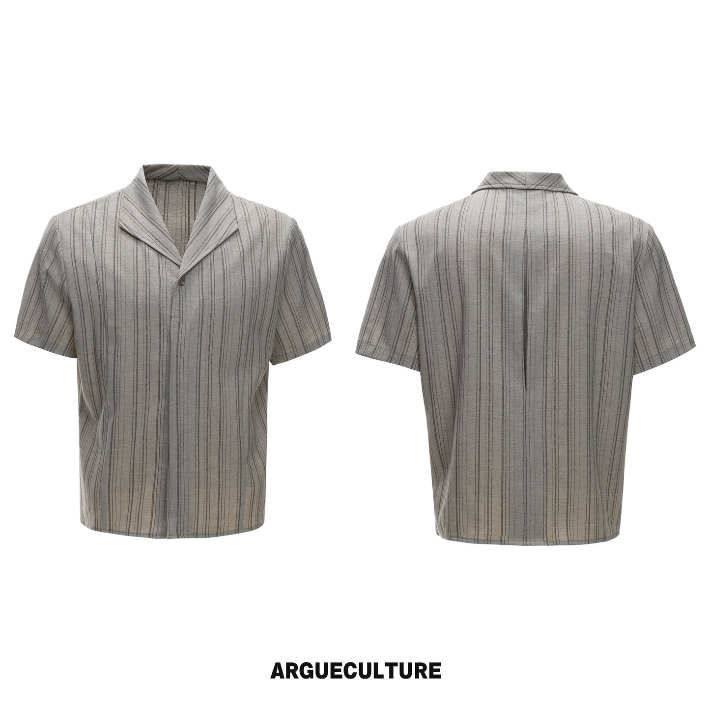 Cuban-Collar Stripe Short Sleeve Shirt & Wide Leg Pants Setup WN27022