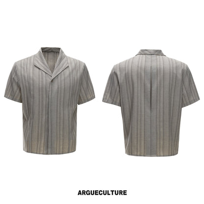 Cuban-Collar Stripe Short Sleeve Shirt & Wide Leg Pants Setup WN27022