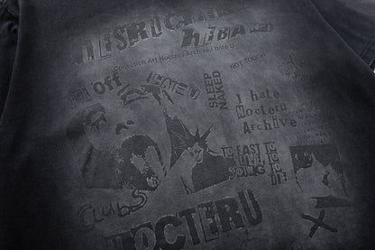 Washed Illustration Letter Print Short Sleeve T-Shirt WN25391