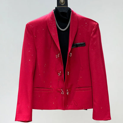 Star Button Short Tailored Jacket & Micro Flare Trousers Setup WN23968