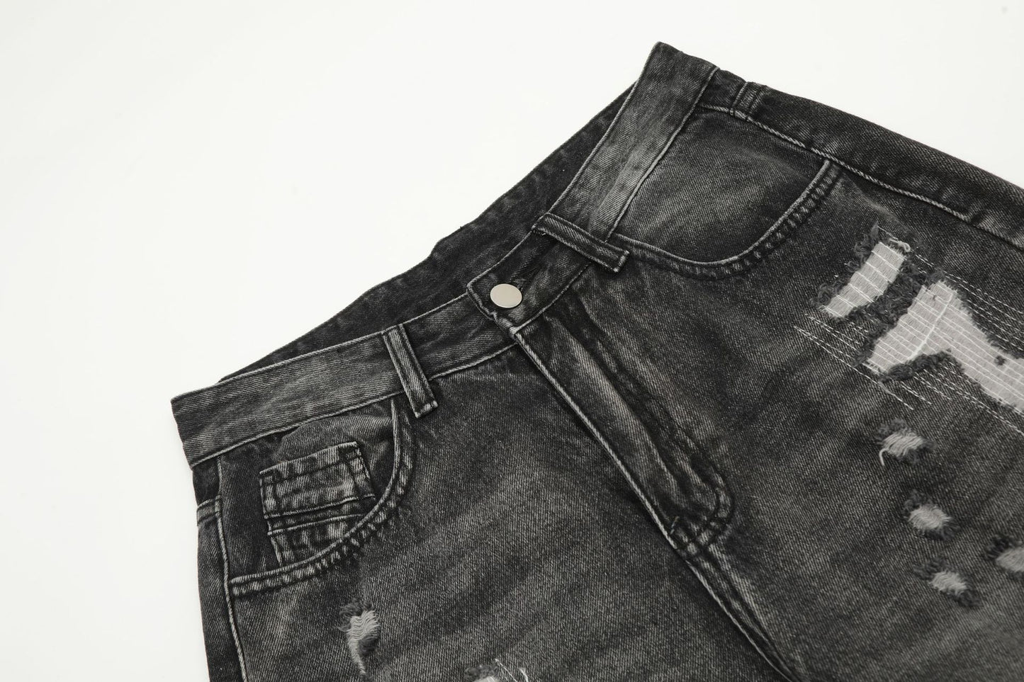 Washed Damage Straight-Leg Denim Jeans WN11395