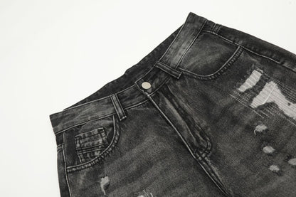 Washed Damage Straight-Leg Denim Jeans WN11395