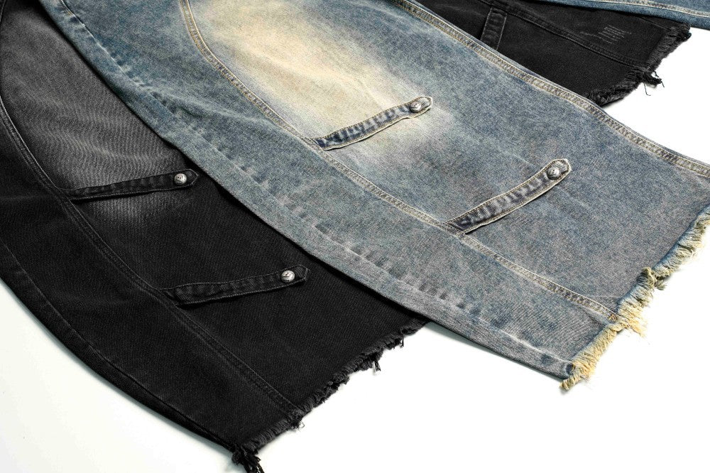 Gradient Deconstruction Raw-Hem Wide Leg Denim Jeans WN27918