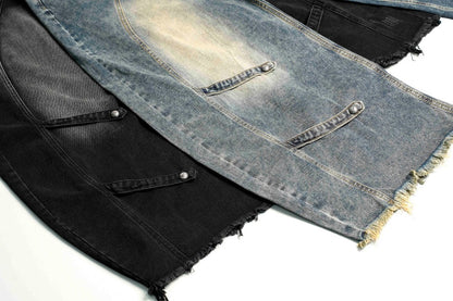 Gradient Deconstruction Raw-Hem Wide Leg Denim Jeans WN27918