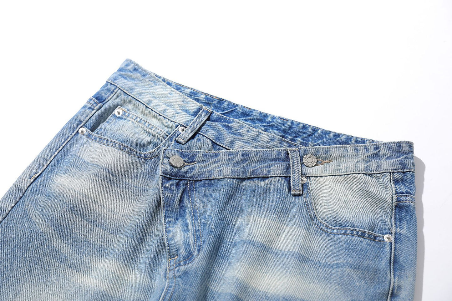 Dirty Washed Irregular Flare Denim Jeans WN26118