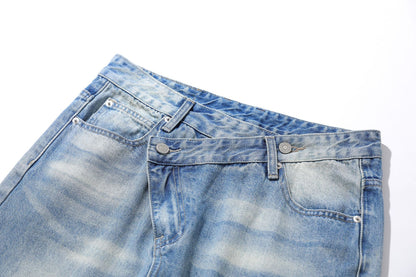 Dirty Washed Irregular Flare Denim Jeans WN26118