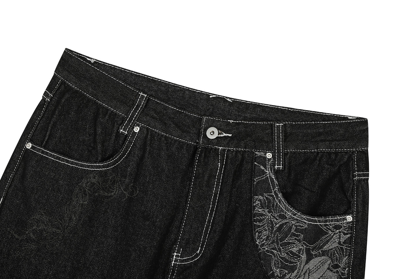 Contrast Stitch Bandana Patch Wide Leg Denim Jeans WN25979