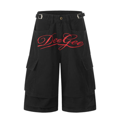 Metal Buckle Logo Print Cargo Cropped Half Pants WN25755