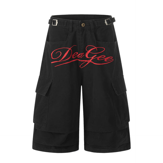 Metal Buckle Logo Print Cargo Cropped Half Pants WN25755