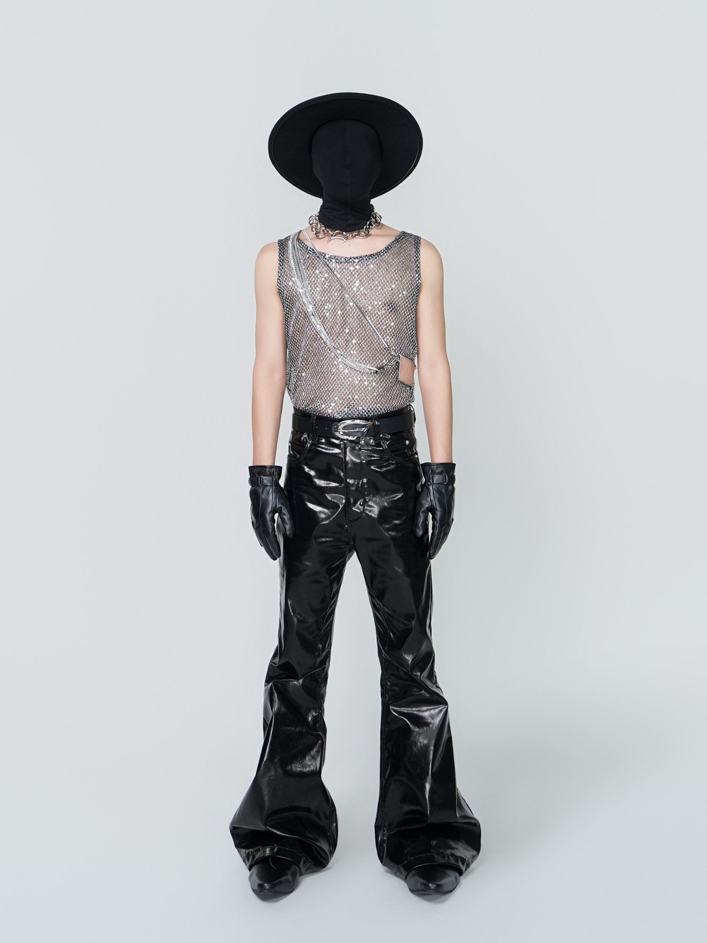 Rhinestone Mesh Sleeveless T-Shirt WN24316