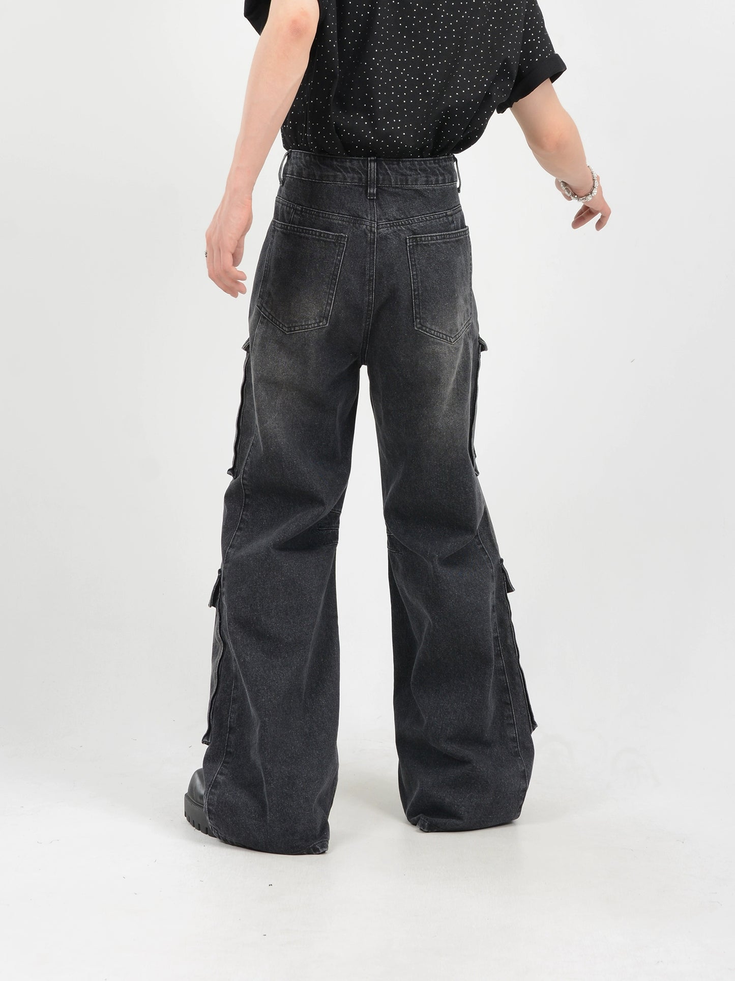 Wide-Leg Straight Cargo Denim Jeans WN7143