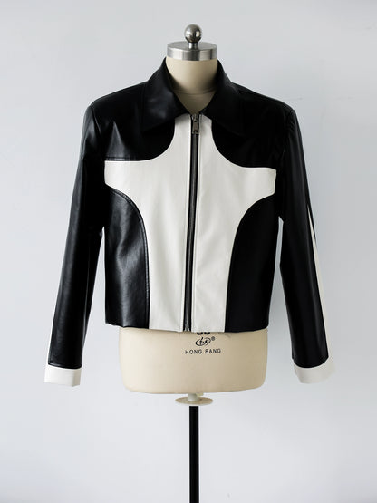 Colorblock PU Leather Jacket WN11822