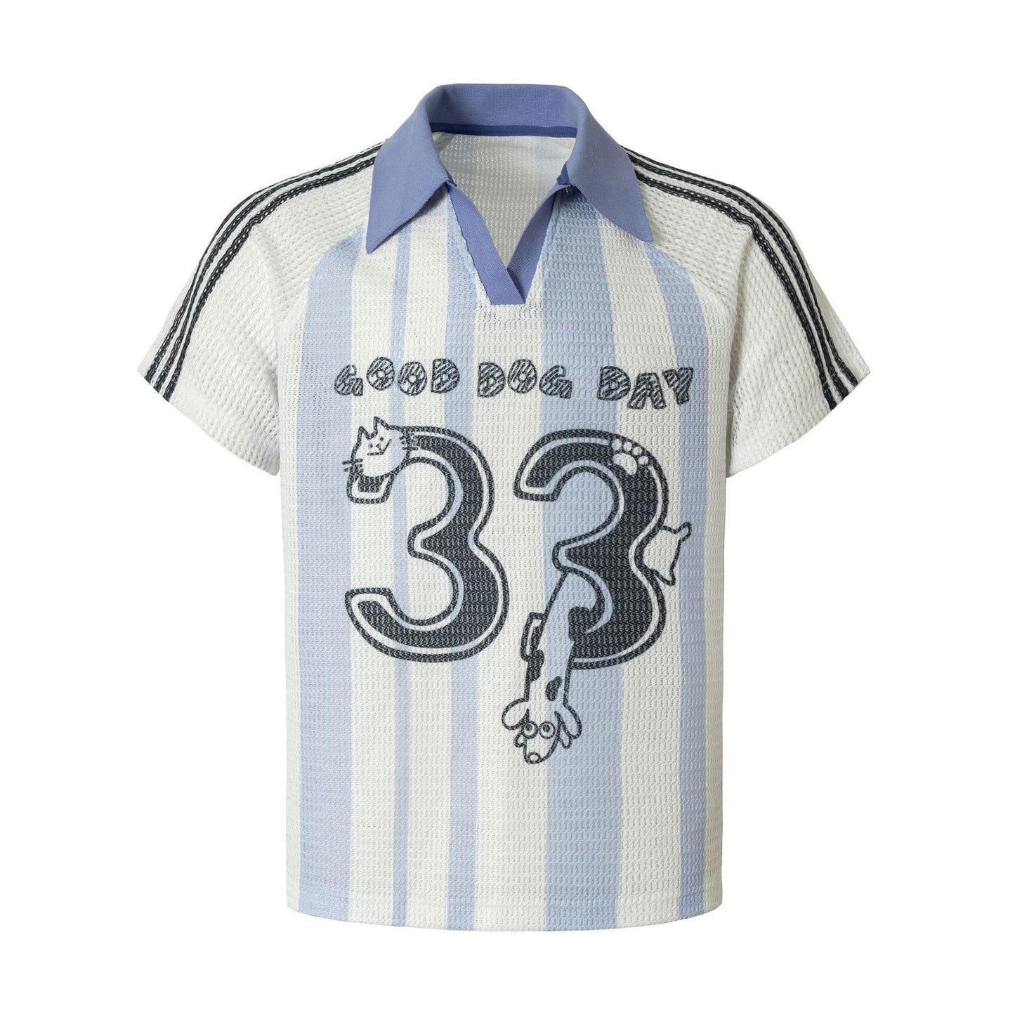 Stripe Number Print Short Sleeve Shirt WN25416